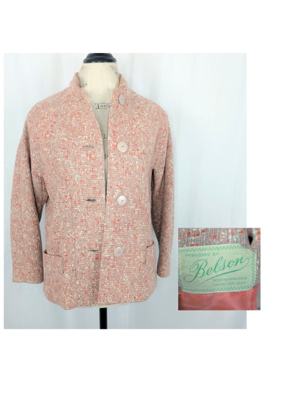 Vintage Orange Tweed Coat Small Pleated Belson Tan